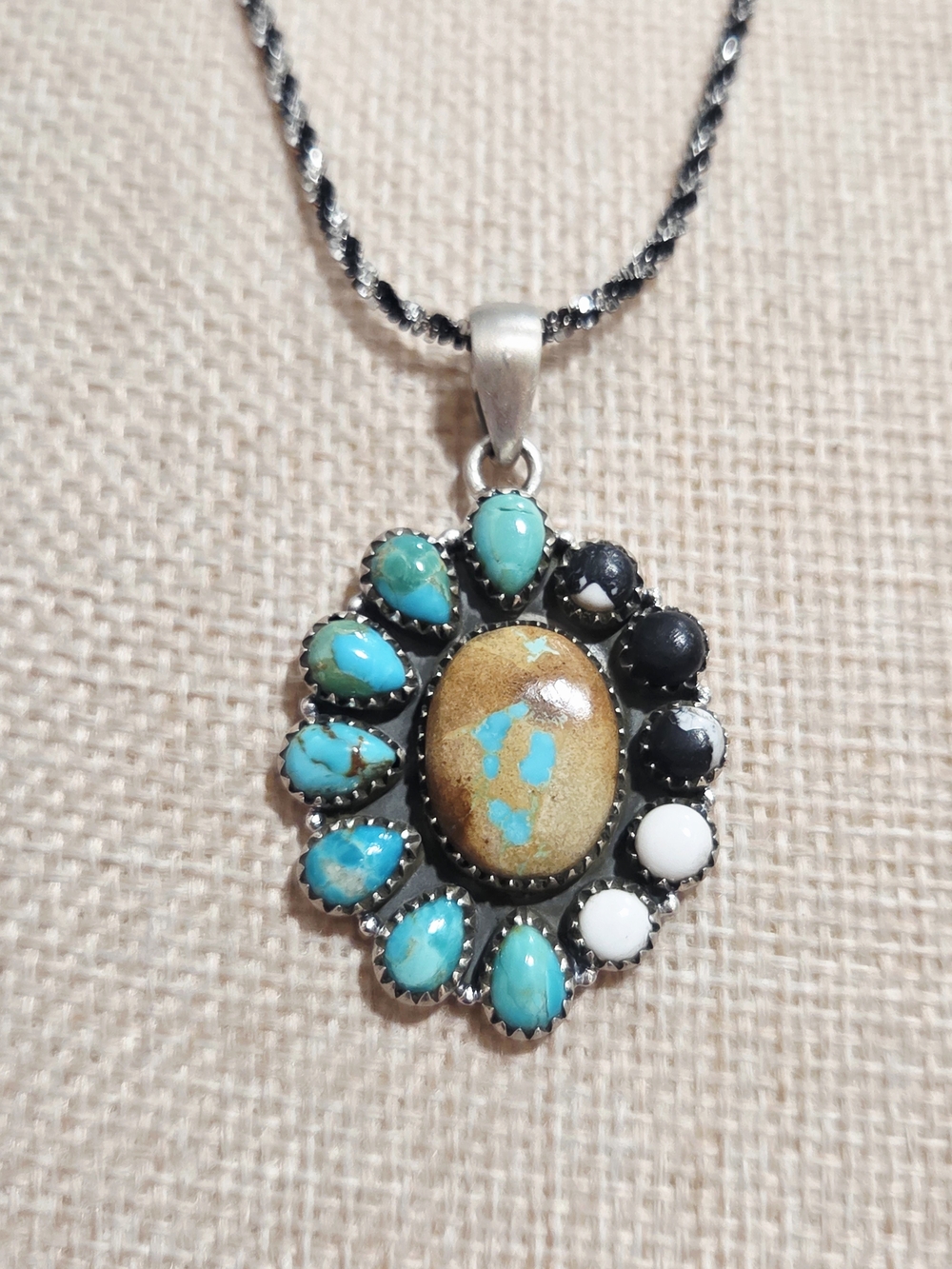 Turquoise And White Buffalo Stone Pendant Necklace - Sterling Silver